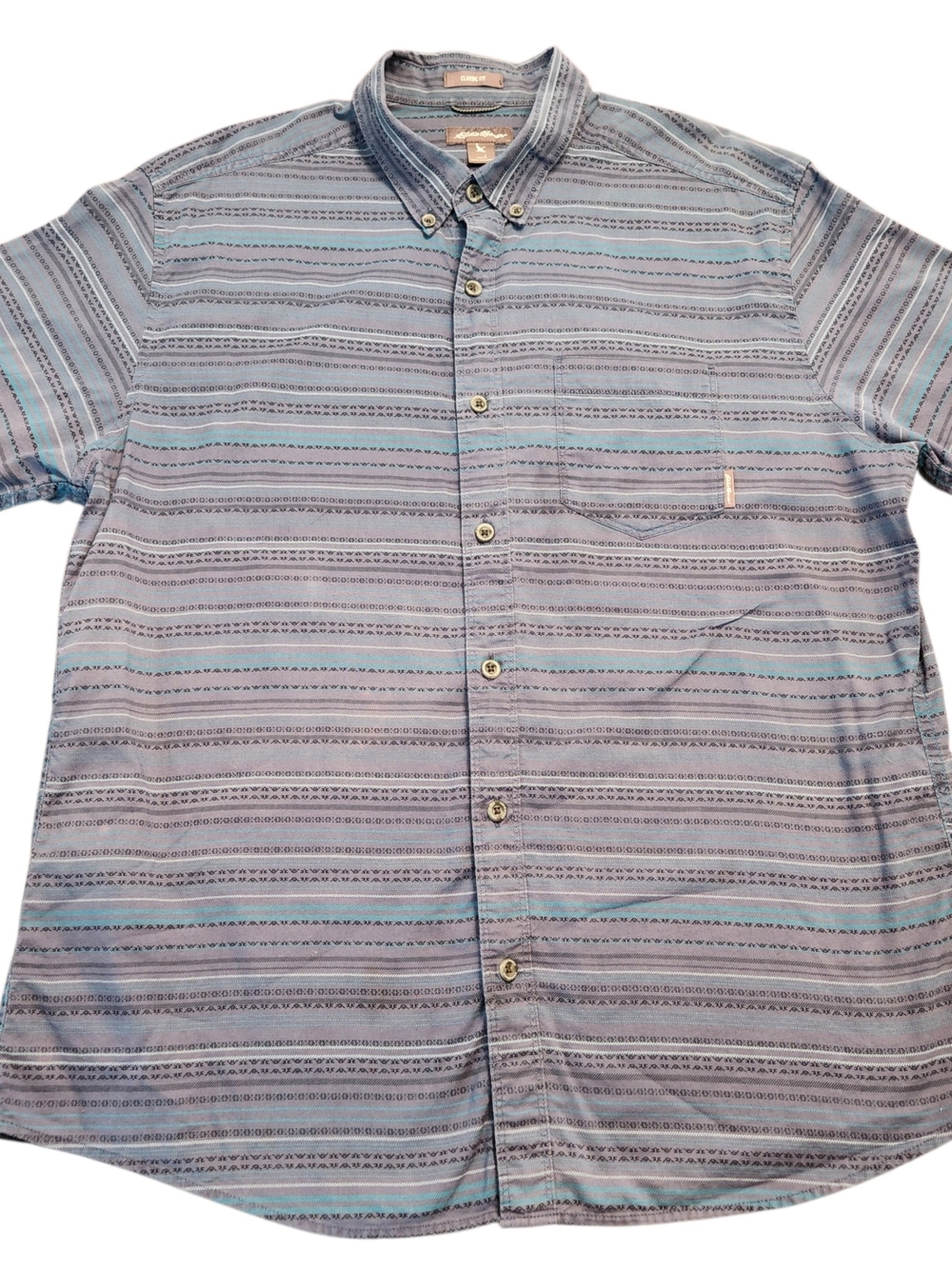 Vintage Button-Up Striped Eddie Bauer Classic Fit Cotton Americana Size L